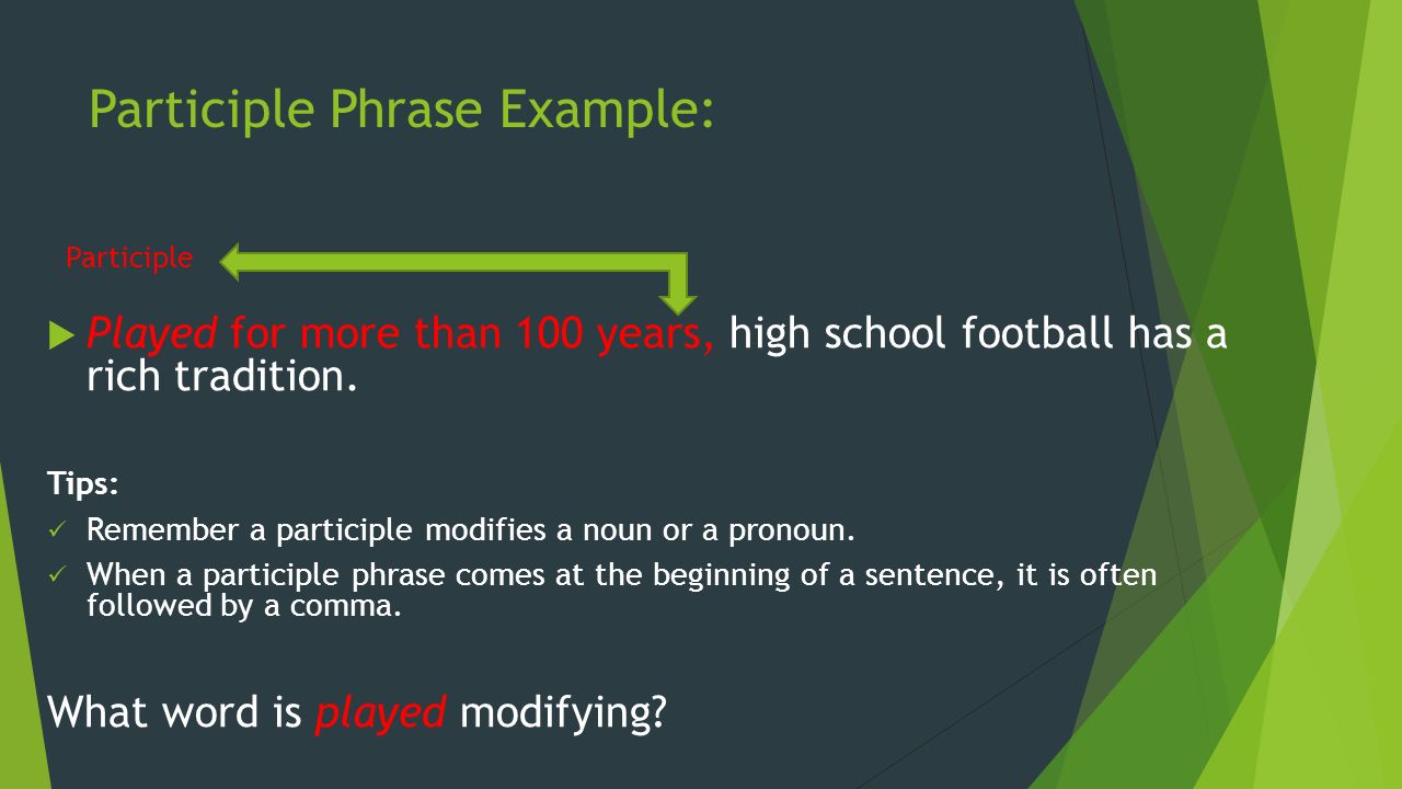 Participle Phrase Example: