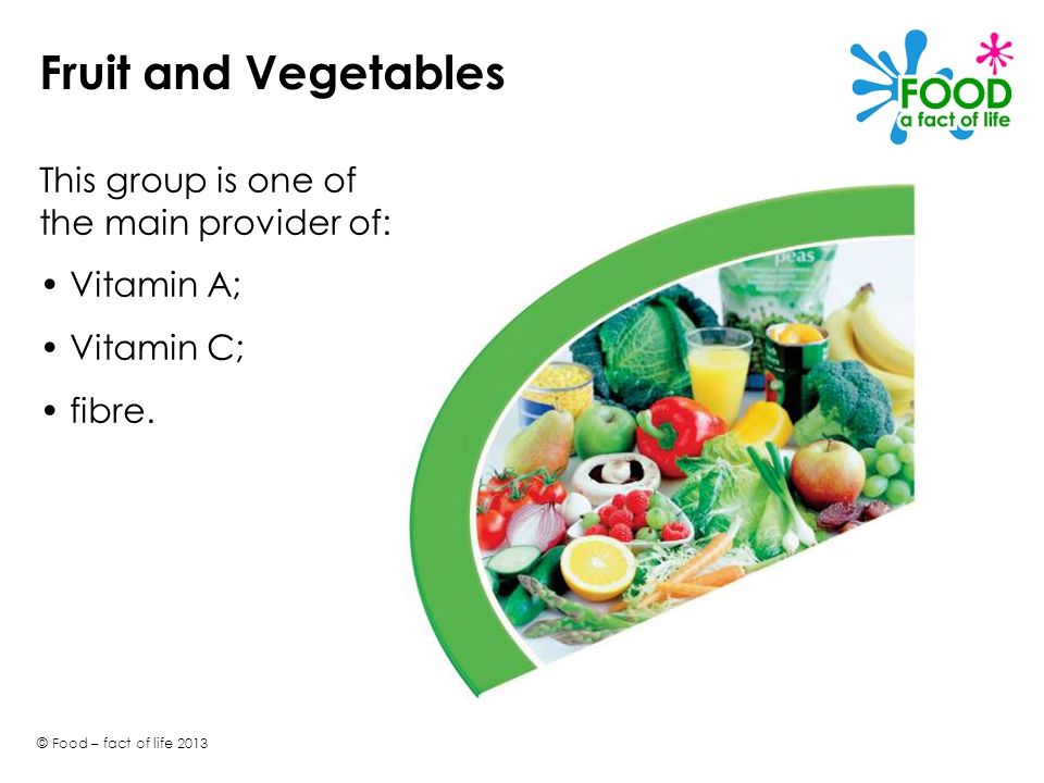 Fruit and Vegetables This group is one of the main provider of: