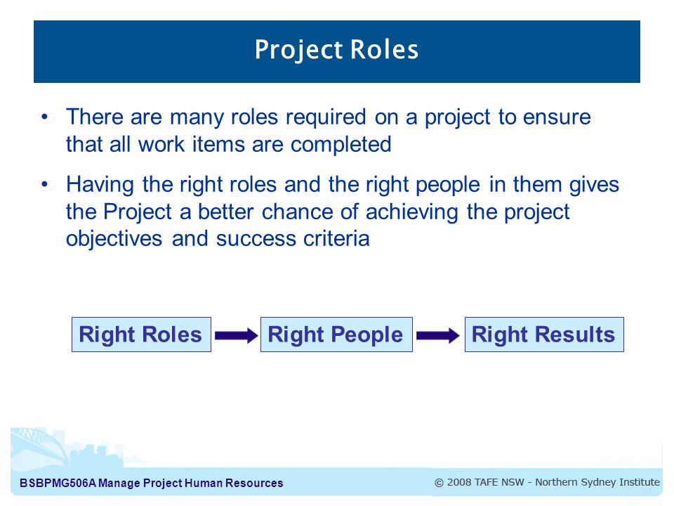 Project Roles There are many roles required on a project to ensure that all work items are completed.