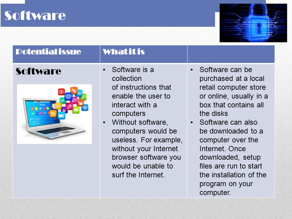 Software Software Potential issue What it is