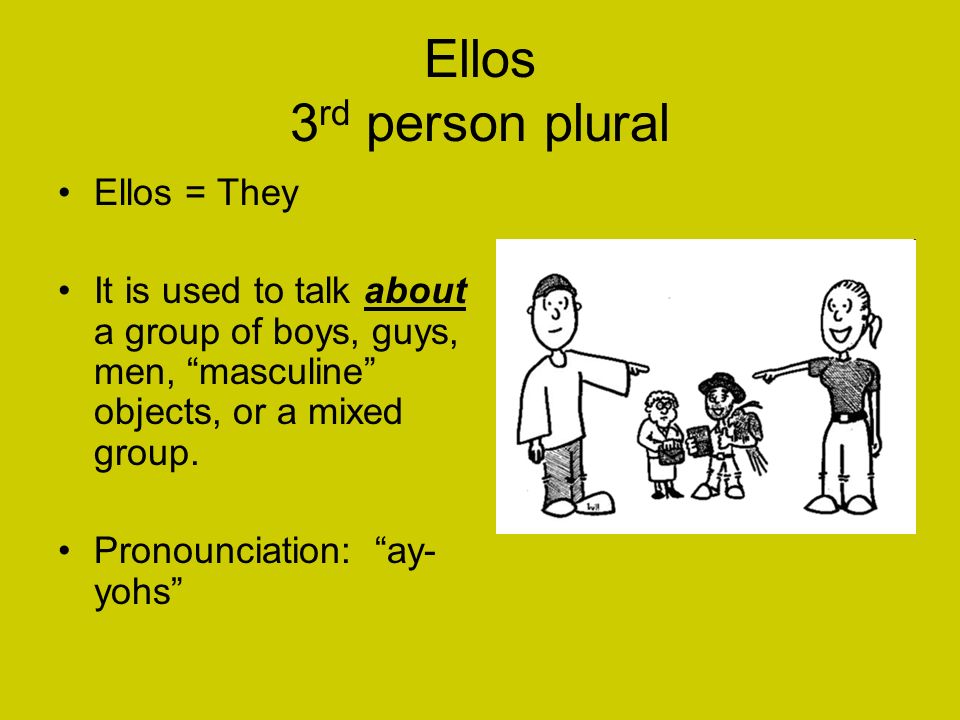 Ellos 3rd person plural Ellos = They