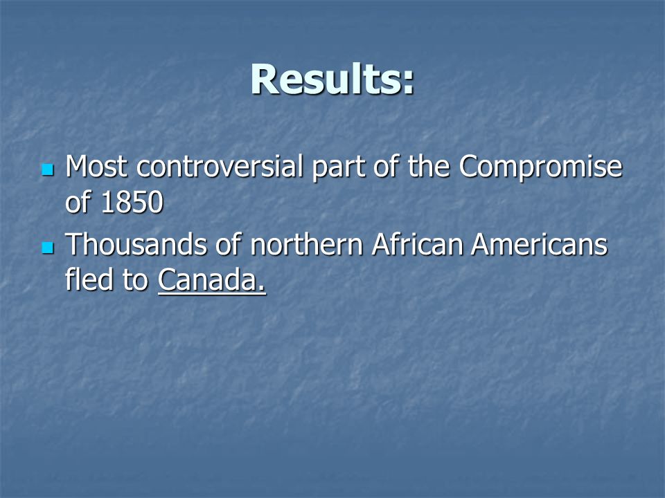 Results: Most controversial part of the Compromise of 1850