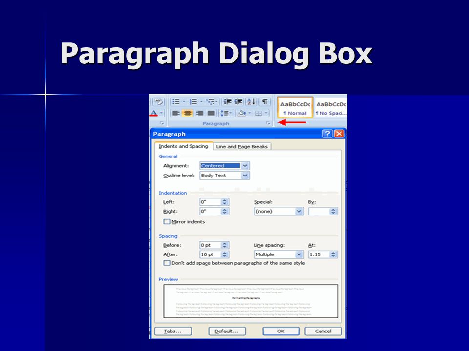 Paragraph Dialog Box