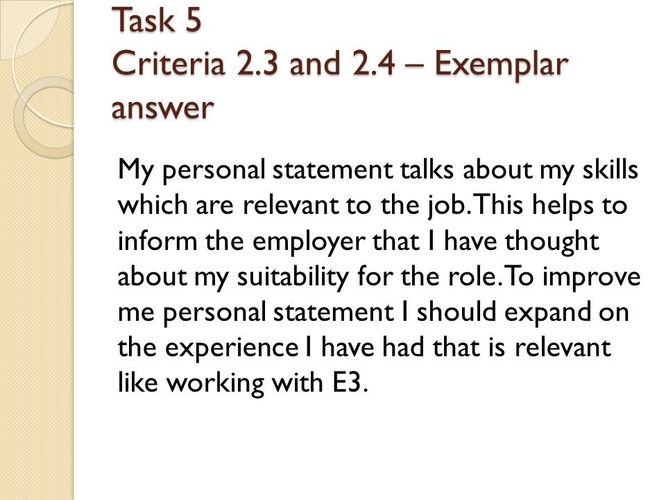 Task 5 Criteria 2.3 and 2.4 – Exemplar answer