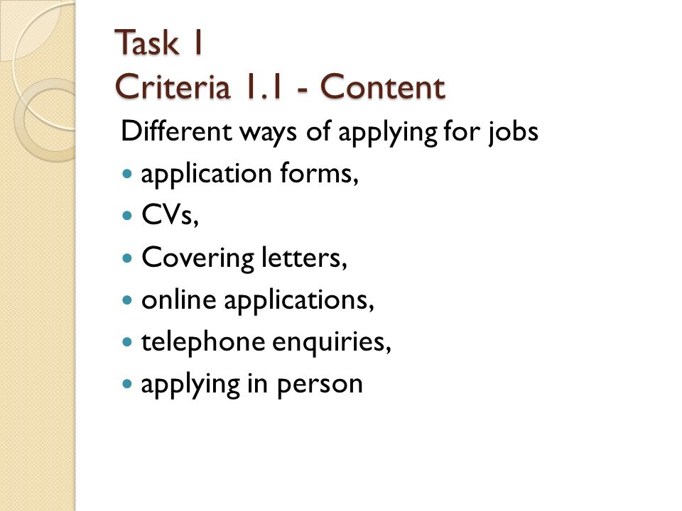Task 1 Criteria Content