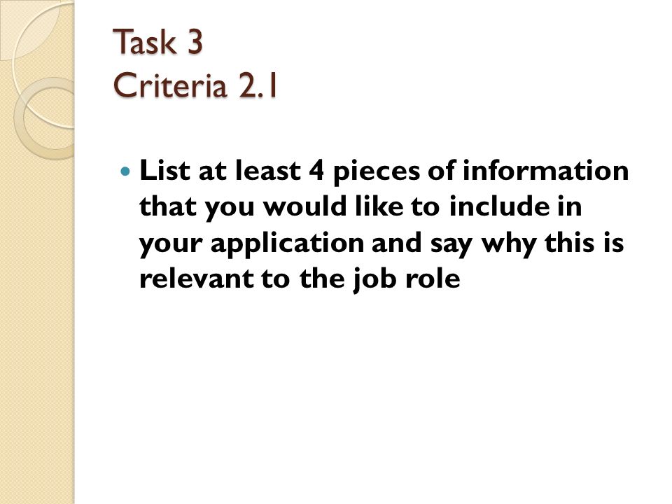 Task 3 Criteria 2.1