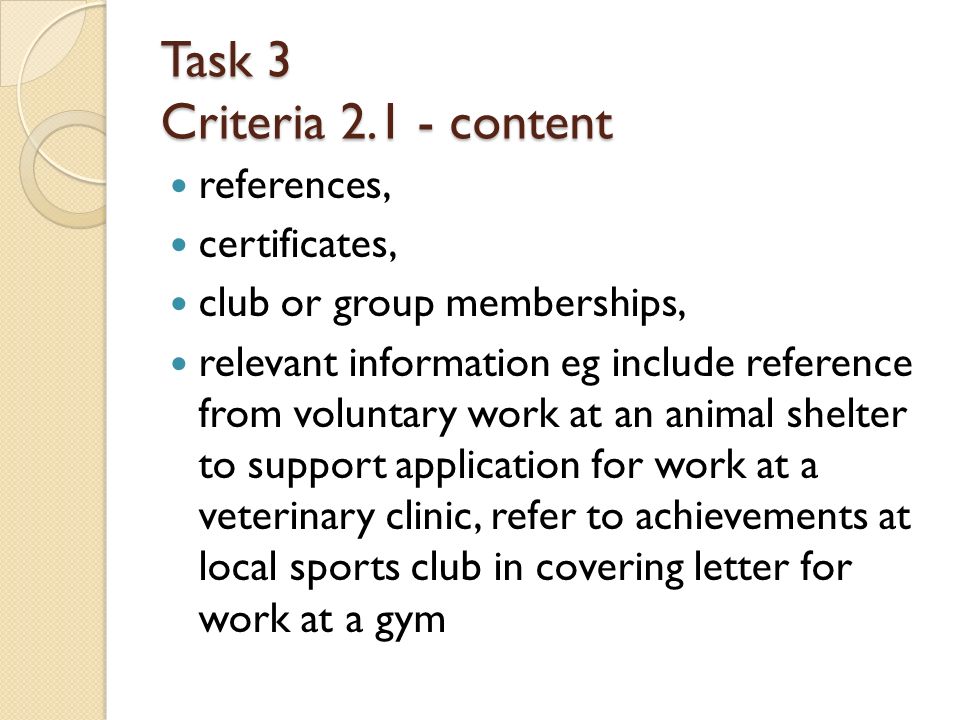 Task 3 Criteria content