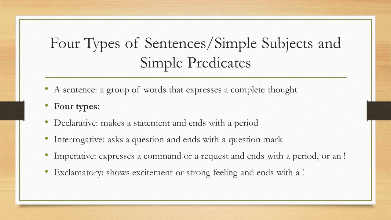 Four Types of Sentences/Simple Subjects and Simple Predicates