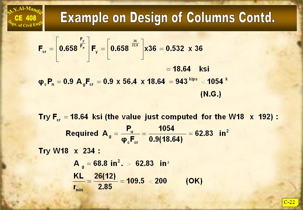 Example on Design of Columns Contd.