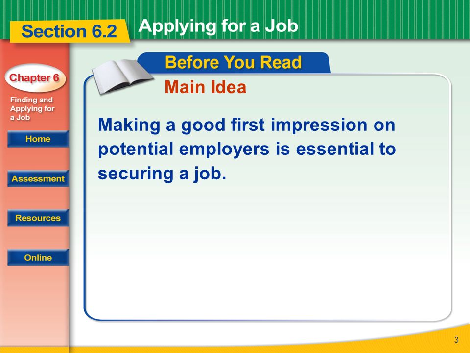 Main Idea Making a good first impression on potential employers is essential to securing a job.