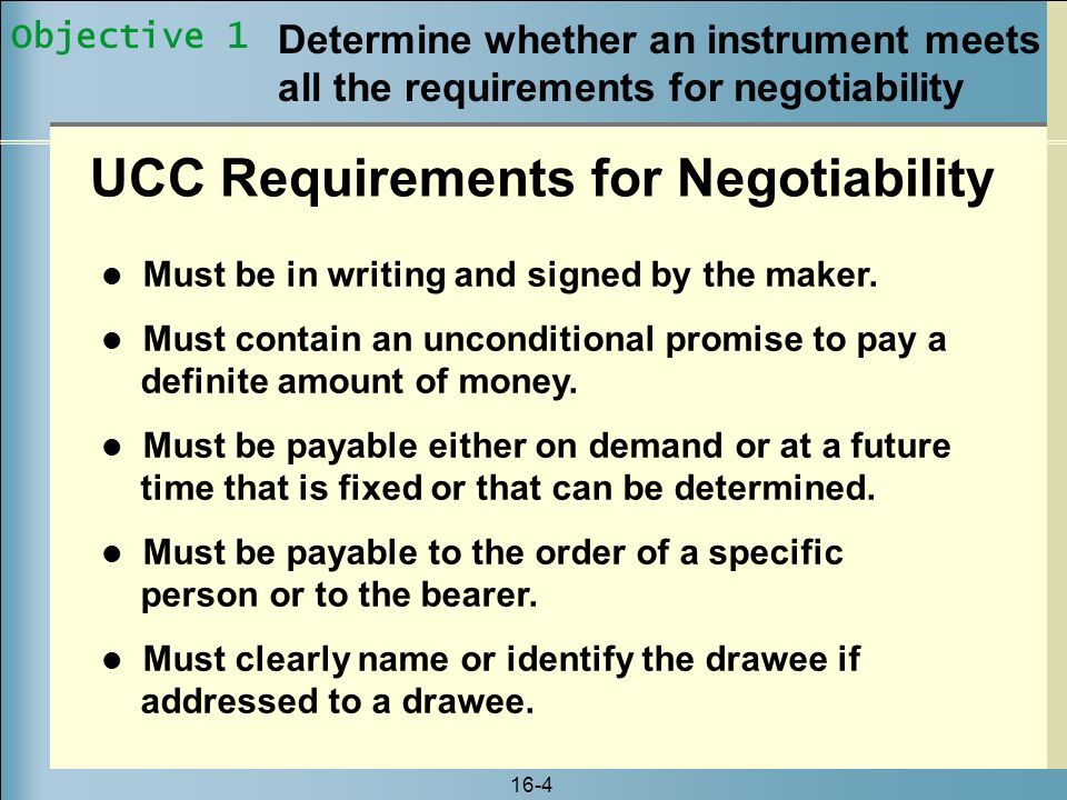 UCC Requirements for Negotiability