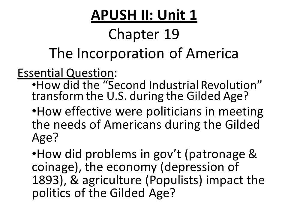 Apush Ii Unit 1 Chapter 19 The Incorporation Of America Ppt