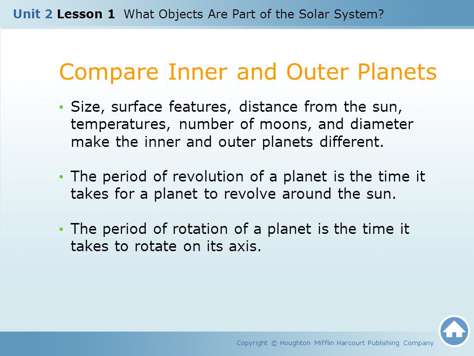 Compare Inner and Outer Planets