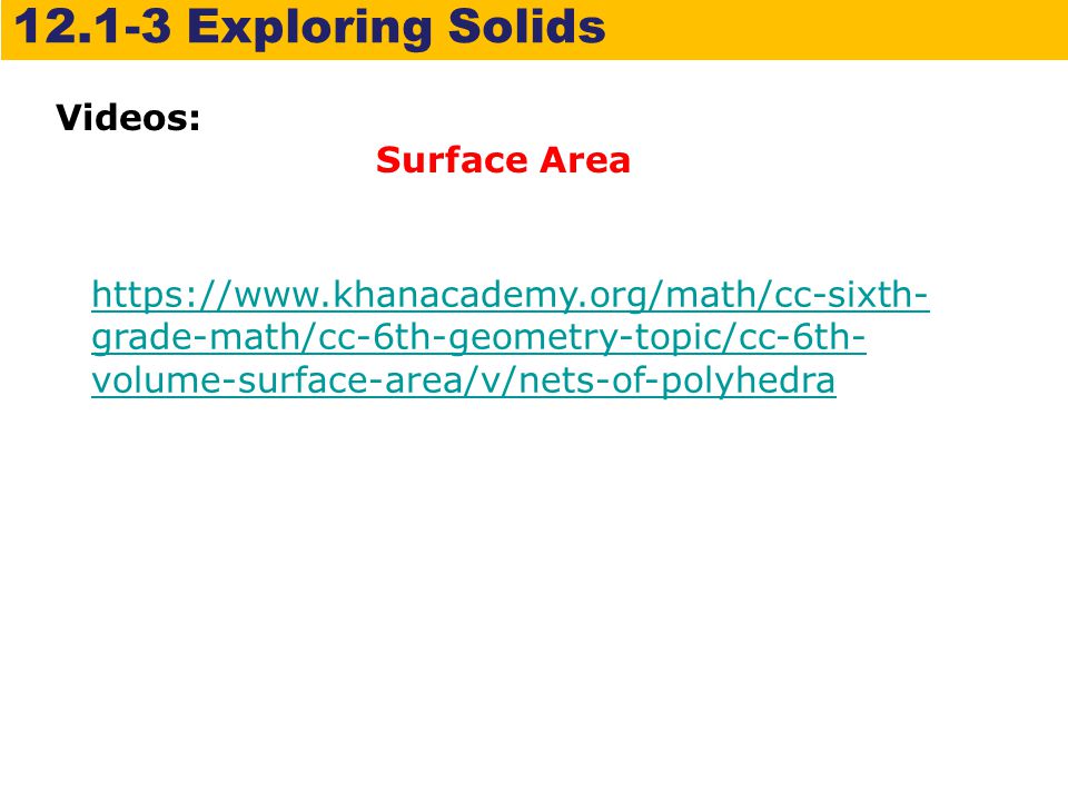 Exploring Solids Videos: Surface Area