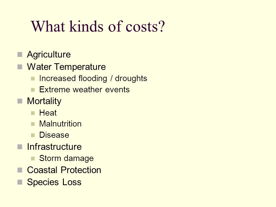 What kinds of costs Agriculture Water Temperature Mortality