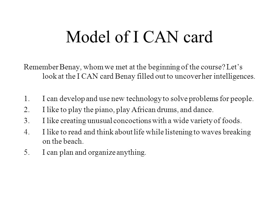 Model of I CAN card