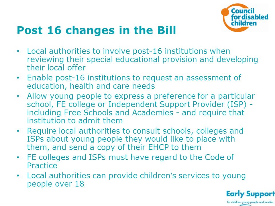 Post 16 changes in the Bill