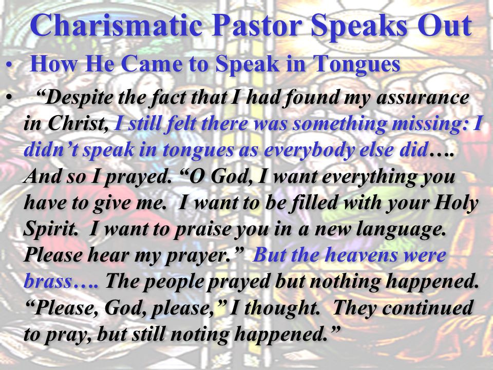 Charismatic Pastor Speaks Out