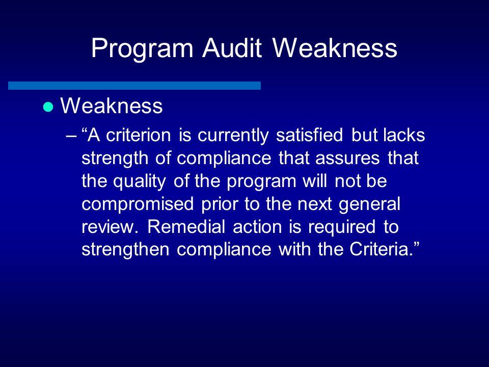 Program Audit Weakness