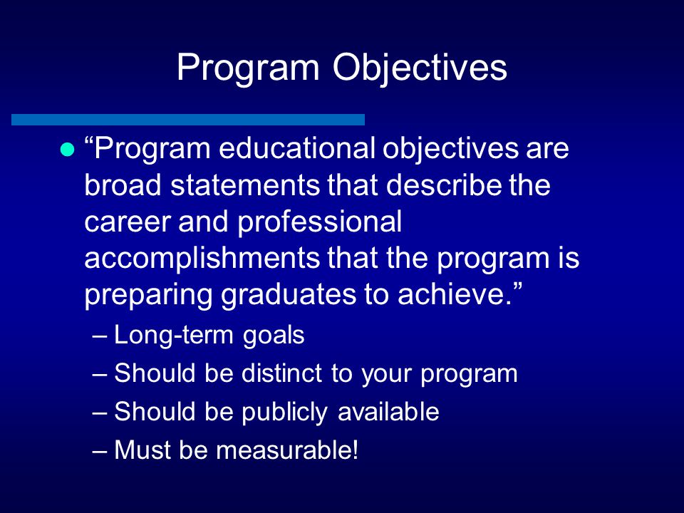 Program Objectives
