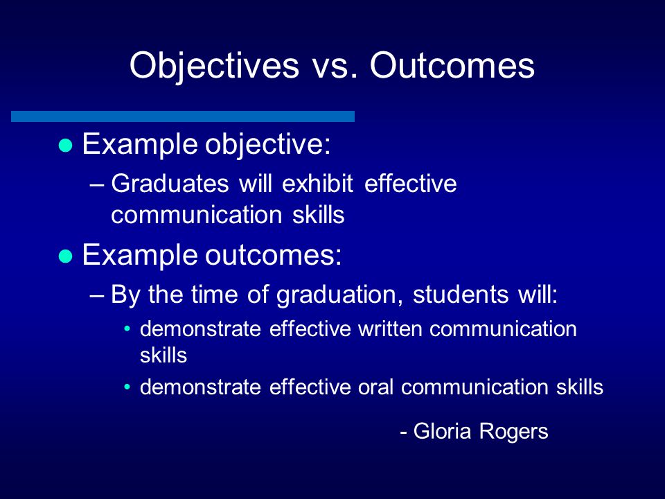 Objectives vs. Outcomes
