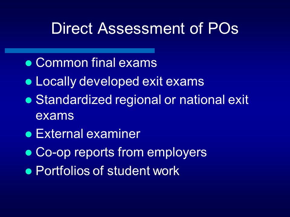 Direct Assessment of POs