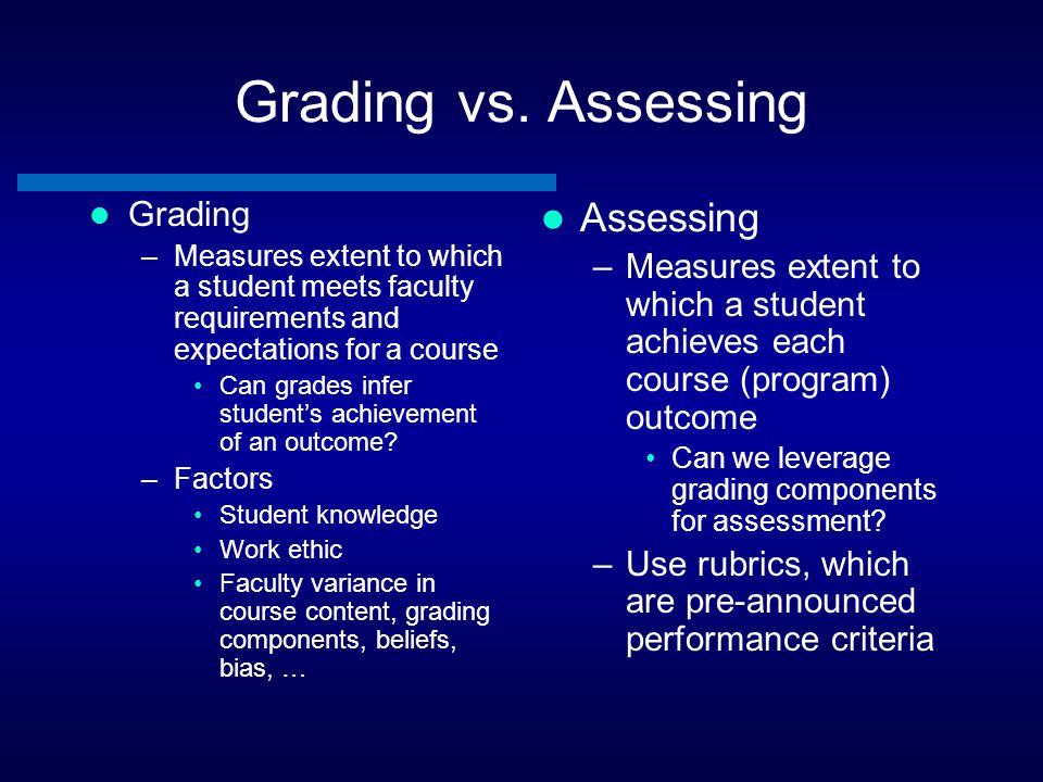 Grading vs. Assessing Assessing Grading