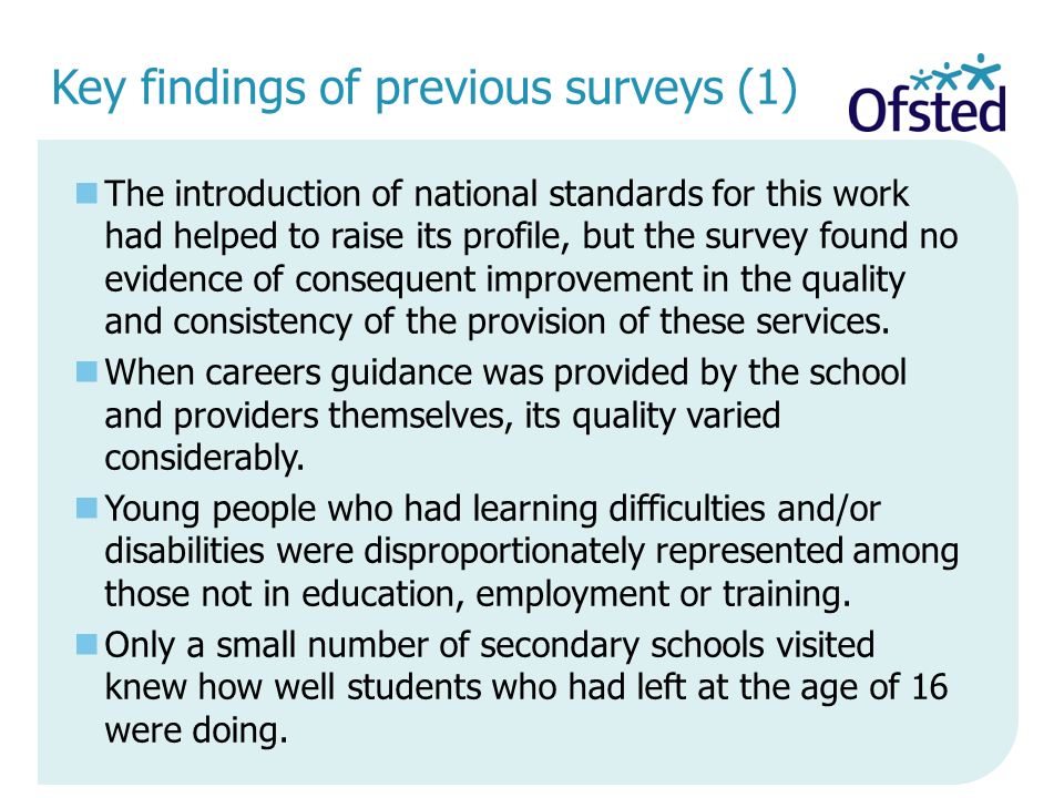 Key findings of previous surveys (1)