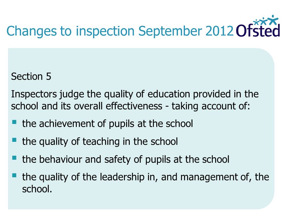 Changes to inspection September 2012