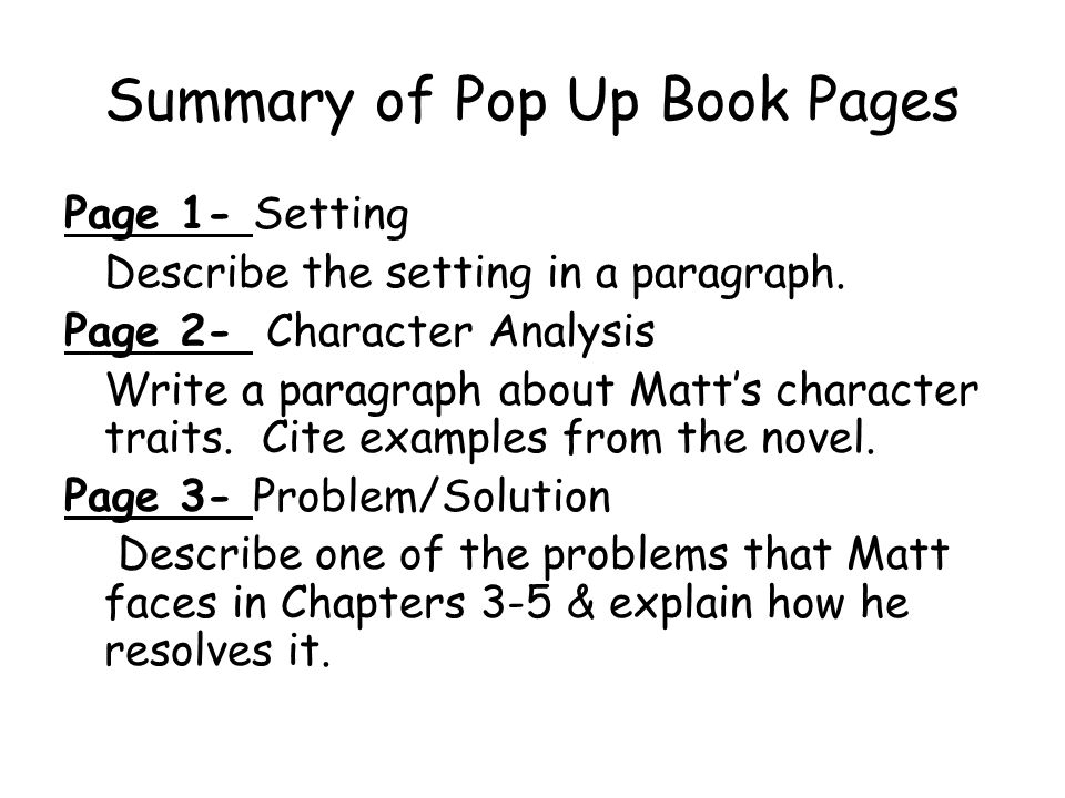 Summary of Pop Up Book Pages