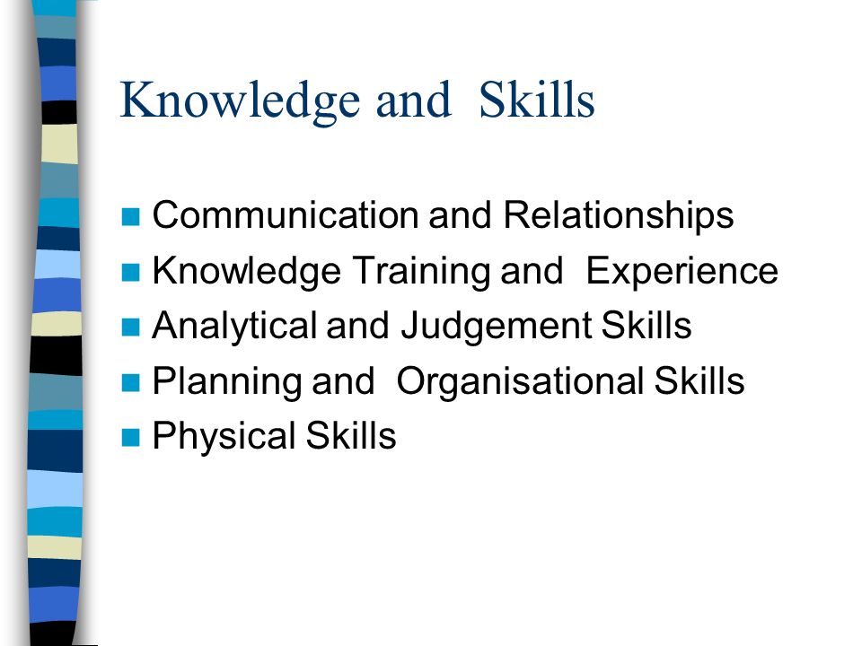 Knowledge and Skills Communication and Relationships