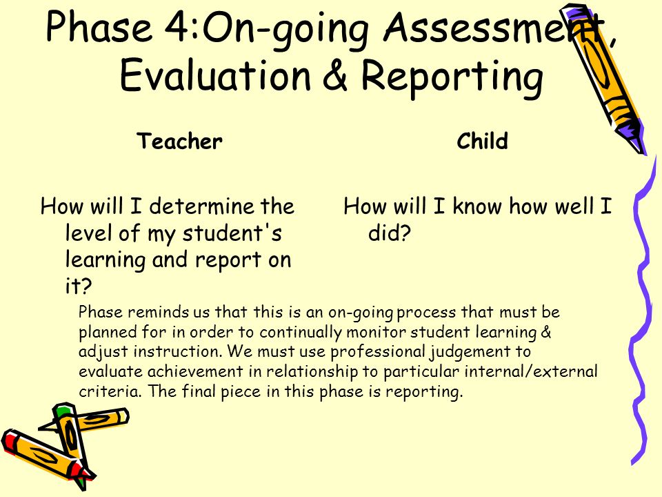 Phase 4:On-going Assessment, Evaluation & Reporting