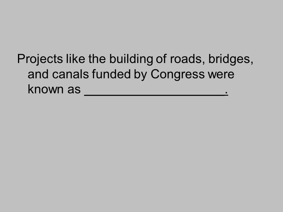 Projects like the building of roads, bridges, and canals funded by Congress were known as ____________________.