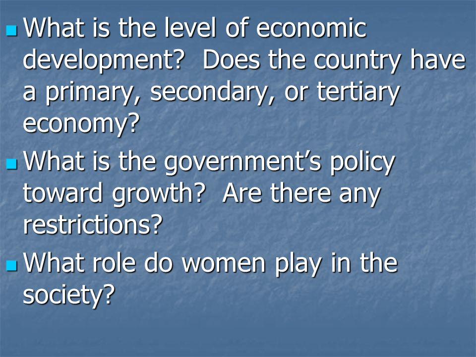 What is the level of economic development