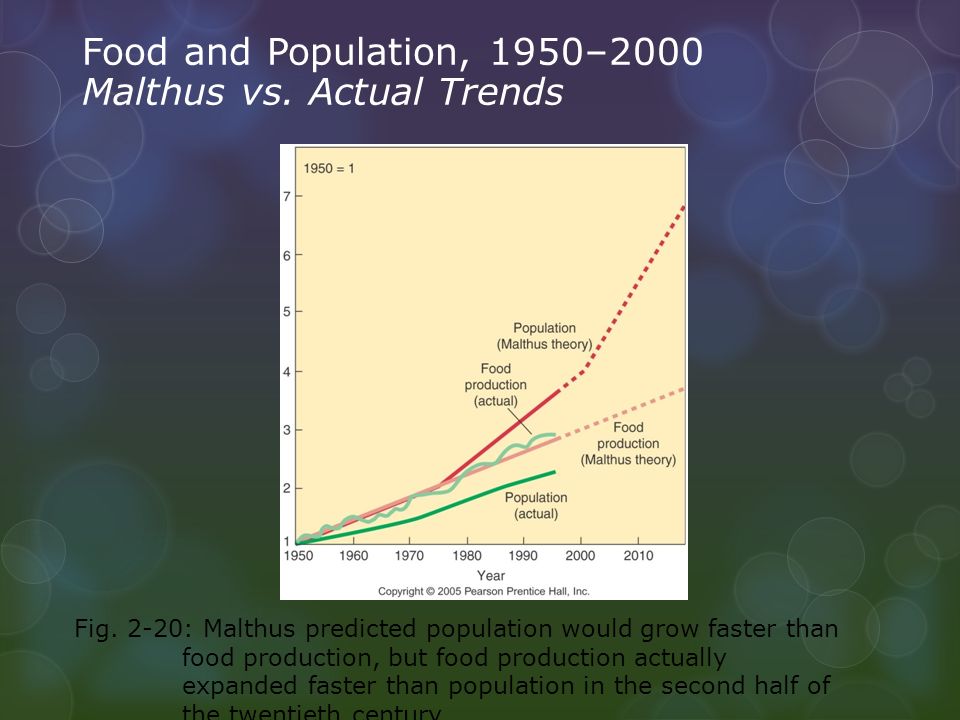 Food and Population, 1950–2000 Malthus vs. Actual Trends