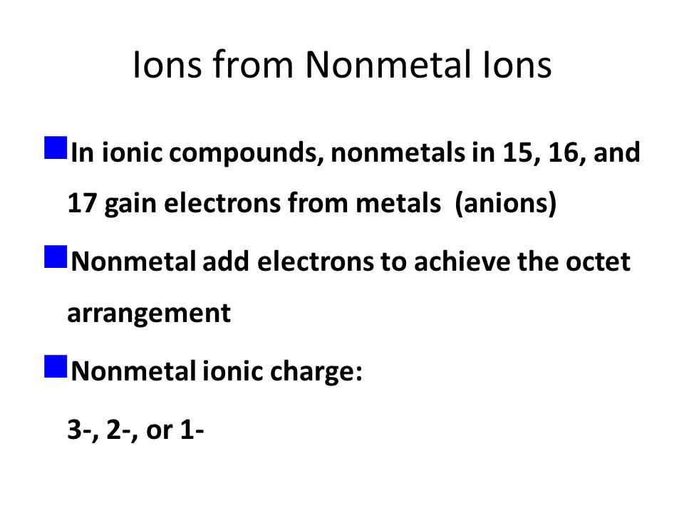 Ions from Nonmetal Ions