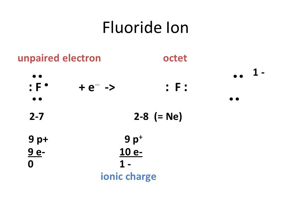 Fluoride Ion     1 - : F  + e -> : F :     (= Ne)