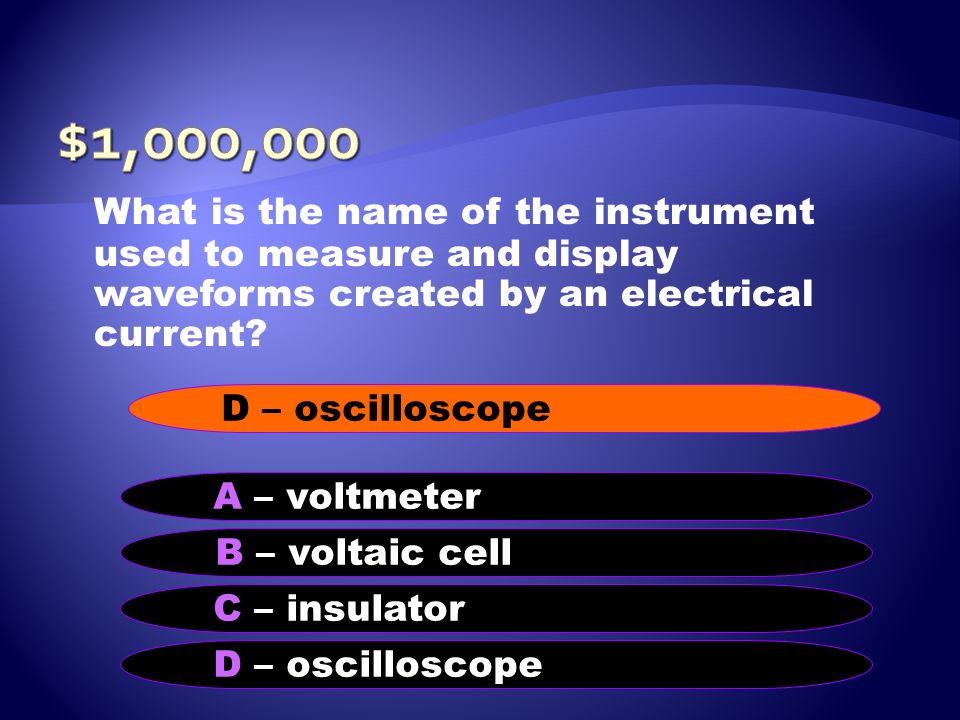 $1,000,000 What is the name of the instrument used to measure and display waveforms created by an electrical current