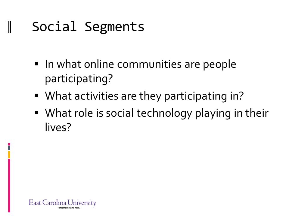 Social Segments In what online communities are people participating