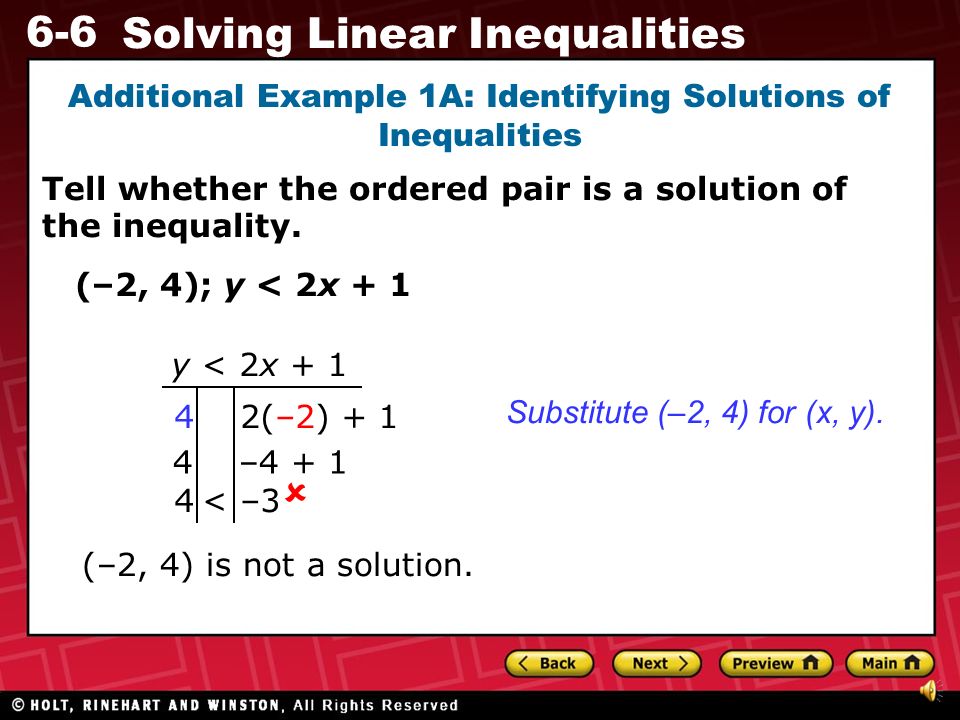 Additional Example 1A: Identifying Solutions of Inequalities