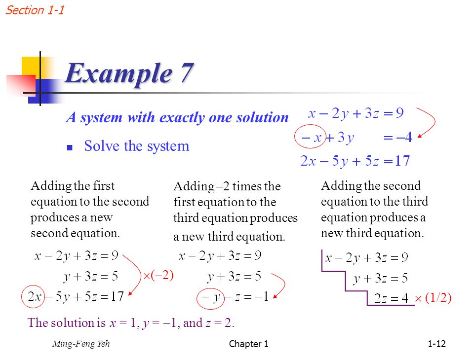 Example 7 A system with exactly one solution Solve the system