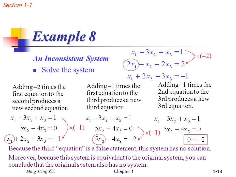 Example 8 An Inconsistent System Solve the system (2)