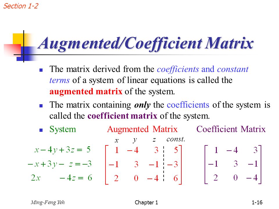 Augmented/Coefficient Matrix