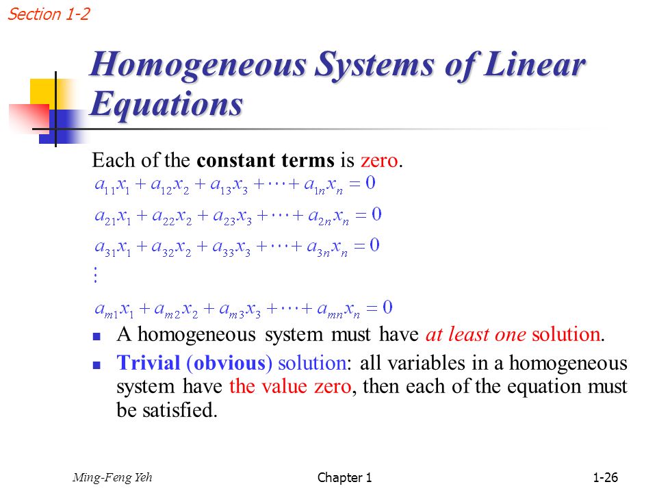 Homogeneous Systems of Linear Equations