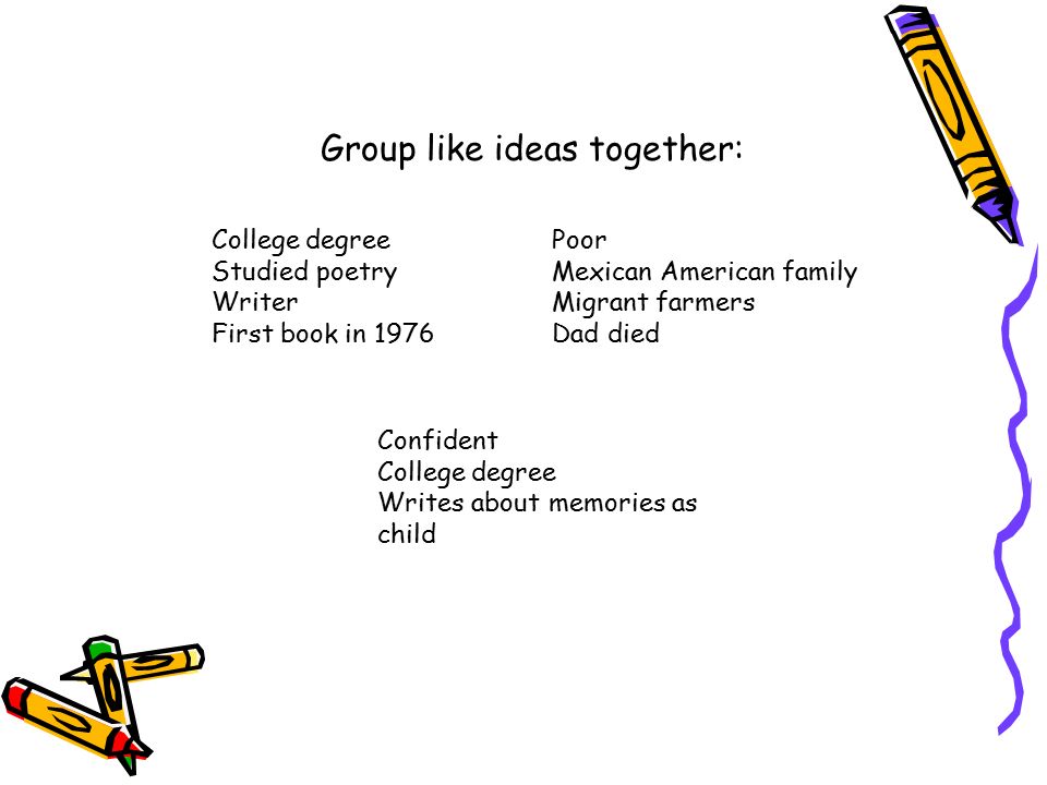 Group like ideas together: