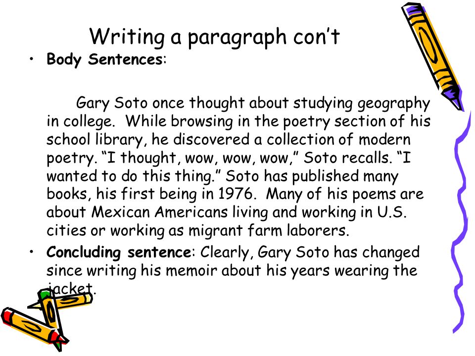 Writing a paragraph con’t