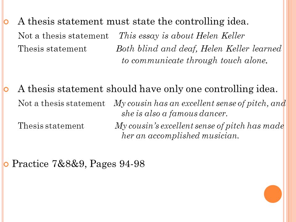 A thesis statement must state the controlling idea.