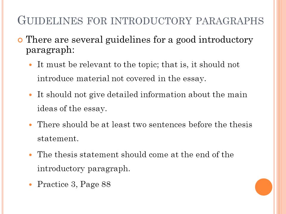 Guidelines for introductory paragraphs