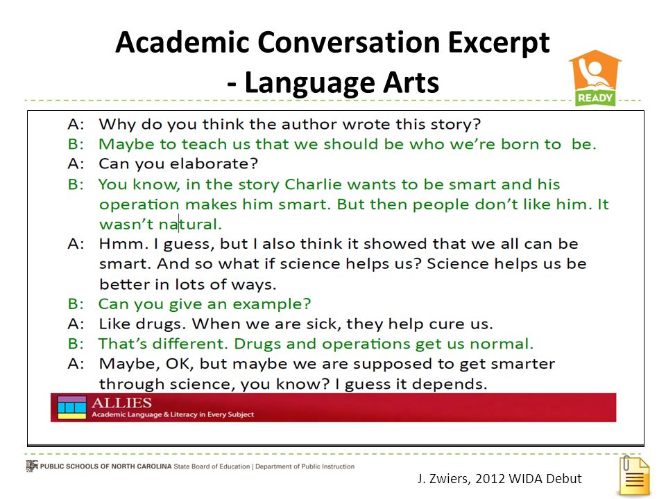 Academic Conversation Excerpt - Language Arts