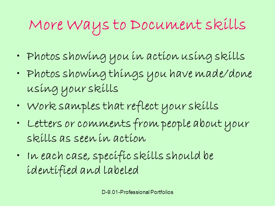 More Ways to Document skills